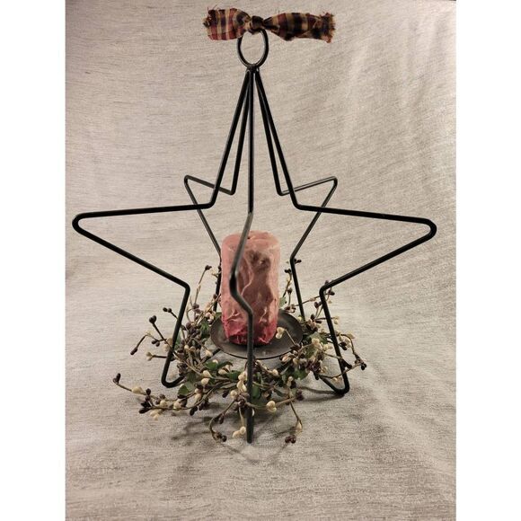 3D STAR WROUGHT IRON CANDLE STAND COUNTRY HOLIDAY DECOR HOLDER - Picture 1 of 8